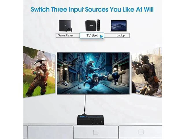 Alt view image 6 of 6 - HDMI Switch 4k@60HZHDMI Splitter 3in1 Out HDMI Switcher Selector with IR Remote Control HDMI3Port Box Hub Support 3D HDCP2.2 for PS4/Xbox One/Fire TV/Apple TV/Sky Box/STB/DVD/Roku OZQ2-1