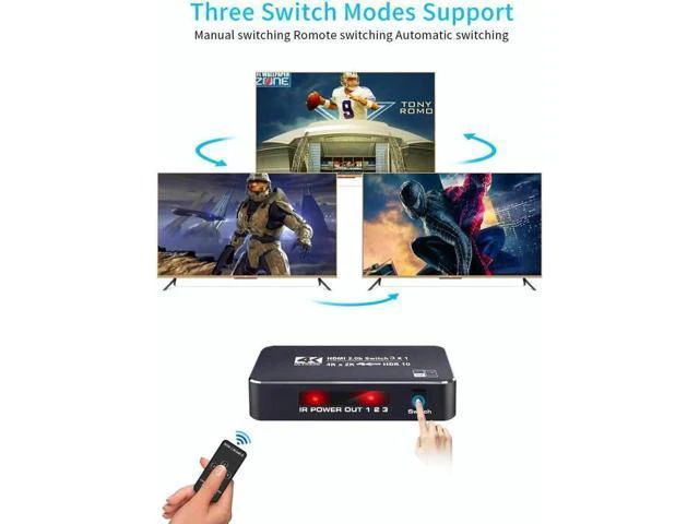 Alt view image 4 of 7 - 4K@60Hz HDMI Switch 3in1 Out w/IR Remote Control 3Port Switcher Selector Box for Xbox Nintendo PS5 PS4 TV Fire Stick Roku Supports Ultra HD Dolby Vision 18.5Gbps HDR10 HDCP 2.2 3D OZQ2-2