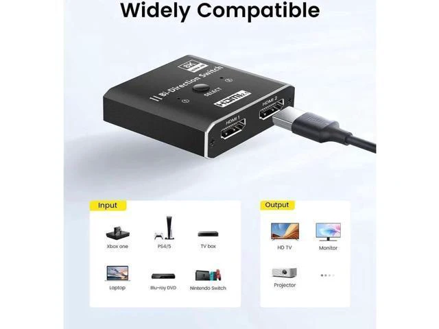 Alt view image 2 of 7 - HDMI Switch Splitter 2 in 1 Out/1 in 2 Out, 2 Port Bi-directional HDMI Switcher Selector Box Support 4K@120Hz, HDR, HDCP2.3, 3D, 1080P for HDTV PS3 PS4 Xbox Projector Blu-ray Player