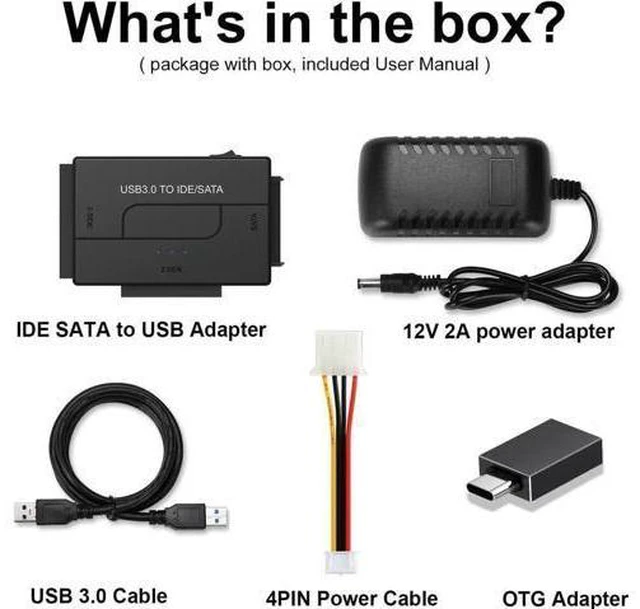 Alt view image 2 of 7 - USB 3.0 to IDE and SATA Converter External Hard Drive Adapter Kit for Universal 2.5/3.5 HDD/SSD Hard Drive Disk, Included 12V/2A Power Adapter