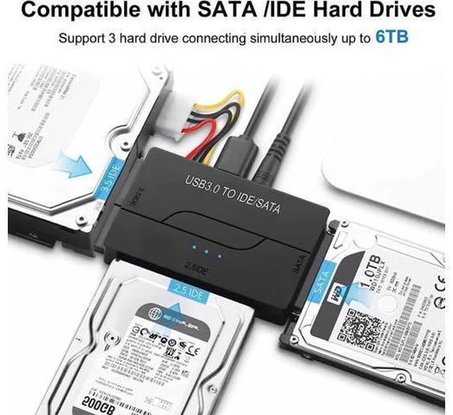 Alt view image 7 of 7 - USB 3.0 to IDE and SATA Converter External Hard Drive Adapter Kit for Universal 2.5/3.5 HDD/SSD Hard Drive Disk, Included 12V/2A Power Adapter