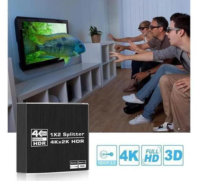 Alt view image 5 of 7 - HDMI Splitter with EDID, 1 in 2 Out 4K HDMI Splitter for Full HD 4K@60HZ 1080P 3D Splitter (1 HDMI Source to 2 HDMI Displays)
