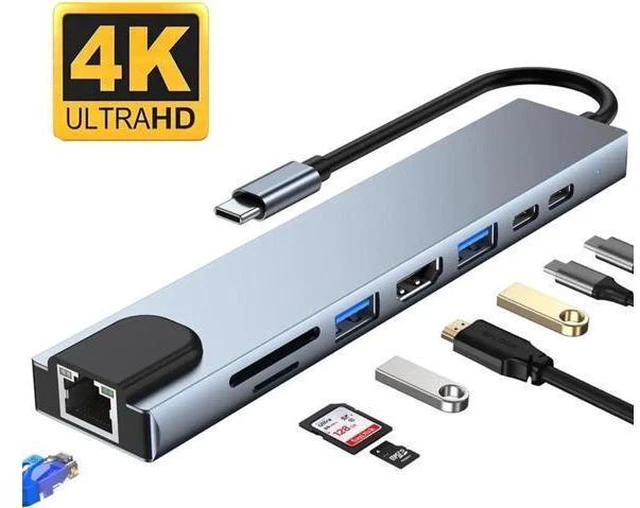 Main image of USB C Hub, 8-In-1 Type C Hub with Ethernet Port, 4K USB C to HDMI,USB3.0/USB2.0 Ports, SD/TF Card Reader, USB-C Power Delivery, Type-C Data Port Portable for Mac Pro and Other Type C Laptops