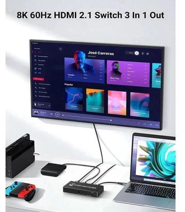 Alt view image 2 of 7 - 3 in 1 Out HDMI 2.1 Switch, 8K High-Speed 48Gbps 3Port HDMI Switcher, Supports 8K@60Hz 4K@120Hz, Compatible for PS5/PS4 Projectors Monitor Blu-Ray Player Xbox (3 in 1)