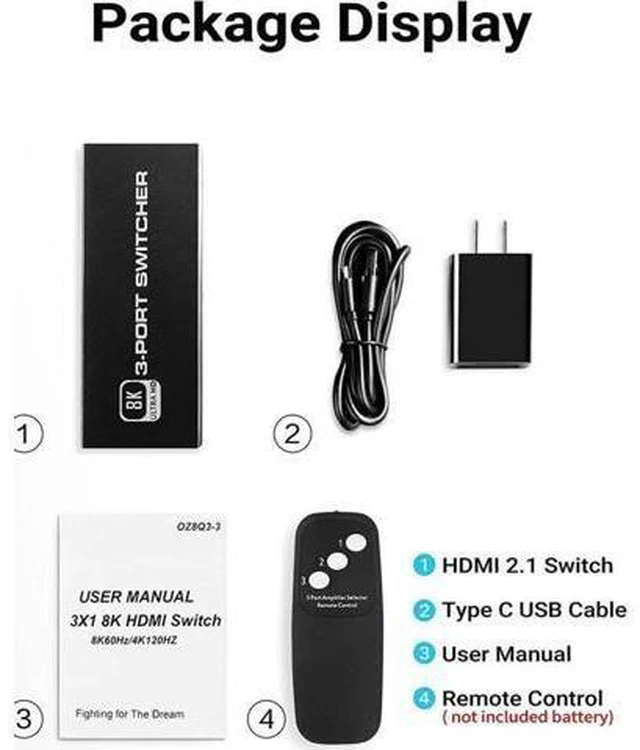Alt view image 7 of 7 - 3 in 1 Out HDMI 2.1 Switch, 8K High-Speed 48Gbps 3Port HDMI Switcher, Supports 8K@60Hz 4K@120Hz, Compatible for PS5/PS4 Projectors Monitor Blu-Ray Player Xbox (3 in 1)