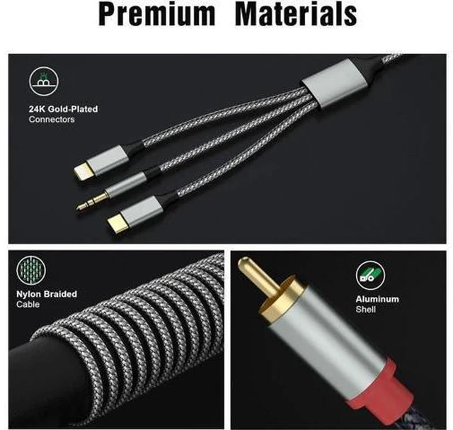 Alt view image 6 of 6 - Lightning to RCA Cable Audio Aux Adapter RCA to 3.5mm CableUSB C to 2 RCA Audio Cable (3 in 1 Audio Cable) for Power Amplifier Car Home Theater Speaker and More(Lightning Compatible)