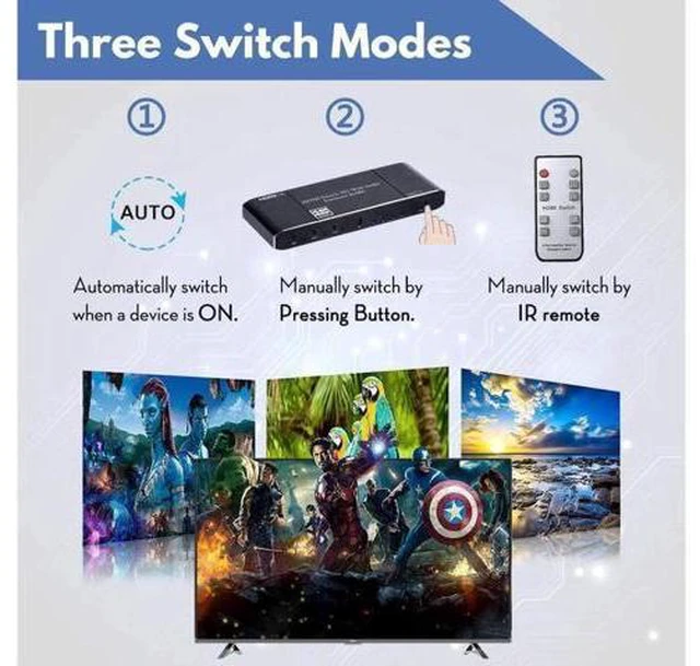 Alt view image 3 of 7 - 4x1 HDMI Switch with ARC,Coaxial & 3.5mm Jack & SPDIF Out, 4 Port HDMI Audio Extractor Splitter with Remote, Supports ARC, 4kx2k@60hz, Full 3D, RGB 8:8:8(Dobly Atmos),EDID,HDR10