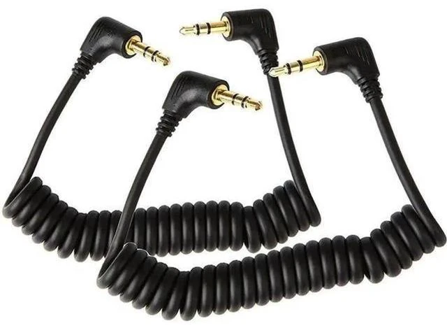 Main image of 2-Pack Mini Coiled 3.5mm Headphone Cable, 90 Degree 1/8" 3.5mm TRS Jack Male to Male Stereo Aux Audio Coiled Cord (Up to 1.5m)