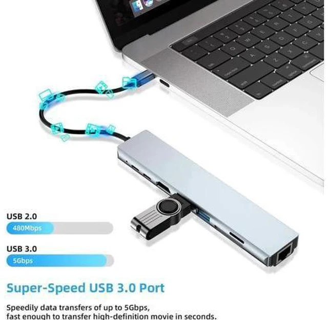 Alt view image 6 of 7 - USB C Hub Multiport Adapter, 8-in-1 Type C Hub with RJ45 Port, 2 USB 3.0 Port,4K HDMI,SD/TF Card Port,87W PD, Type-C Port Docking Station, Compatible for MacBook Pro and Type C Devices
