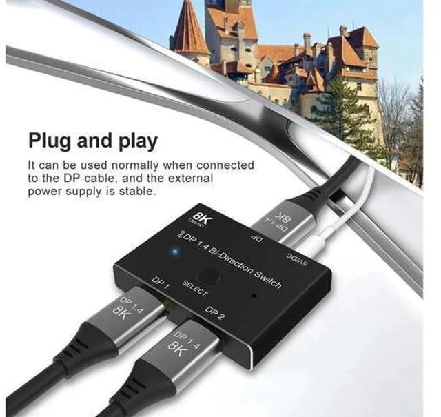 Alt view image 7 of 7 - Displayport 1.4 Switch 8K Displayport Bi-direction splitter switcher Displayport KVM 1in 2out 2in 1out Display-port 8K@60Hz,4K@120Hz Splitter Converter for Computer Monitor Projector TV