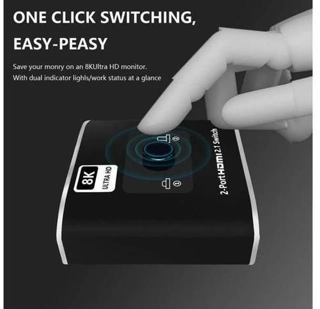 Alt view image 2 of 6 - HDMI 2.1 Switch 8K 60Hz HDMI Switcher 2 in 1 Out, 2 Port 4K 120Hz 8K HDMI Switcher Support 8K 48Gbps for Xbox Series X PS4 Pro PS5 Roku UHD TV Monitor Projector (OZ8Q2)