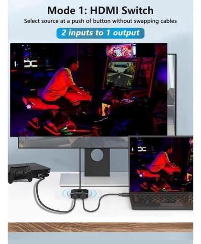 Alt view image 5 of 6 - HDMI 2.1 Switch 8K 60Hz HDMI Switcher 2 in 1 Out, 2 Port 4K 120Hz 8K HDMI Switcher Support 8K 48Gbps for Xbox Series X PS4 Pro PS5 Roku UHD TV Monitor Projector (OZ8Q2)