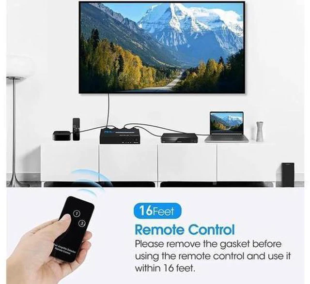 Main image of 4k HDR 3x1 HDMI Switch with IR Remote Control 3 Ports HDMI 2.0 Switcher Selector Supports HDCP 2.2 4K@60Hz UltraHD HDR10 3D HD1080P Dolby DST HDMI Splitter for PS4 Xbox Apple TV OZQ2-1
