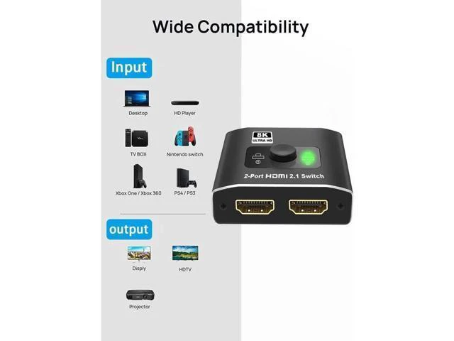 Alt view image 2 of 7 - Ultra HD 8K 60Hz HDMI 2 in 1 Out Switch, 2-Port HDMI Switcher Selector, High Speed 48Gbps Supports 4K@120Hz, 1080P@240Hz, 1080P@120Hz for Fire Stick, HDTV, PS4/5, Game Consoles(OZ8Q2)