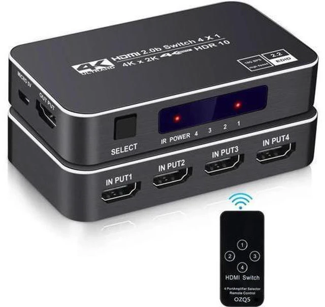 Main image of HDMI 2.0 Switcher 4 in 1 out 4K/60Hz HDMI Splitter for XBOX 360 PS4 Smart Box 4 in 1 out HDMI 2.0 Switch Adapter Supports Ultra HD Dolby Vision, 18.5Gbps, HDR10, HDCP 2.2 & 3D - OZQ5