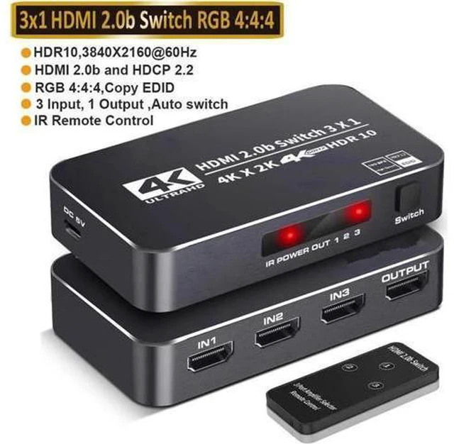 Main image of HDMI 2.0 Switcher 3 in 1 out 4K/60Hz HDMI Splitter for XBOX 360 PS4 Smart Box 3 in 1 out HDMI 2.0 Switch Adapter Supports Ultra HD Dolby Vision, 18.5Gbps, HDR10, HDCP 2.2 & 3D - OZQ2-2