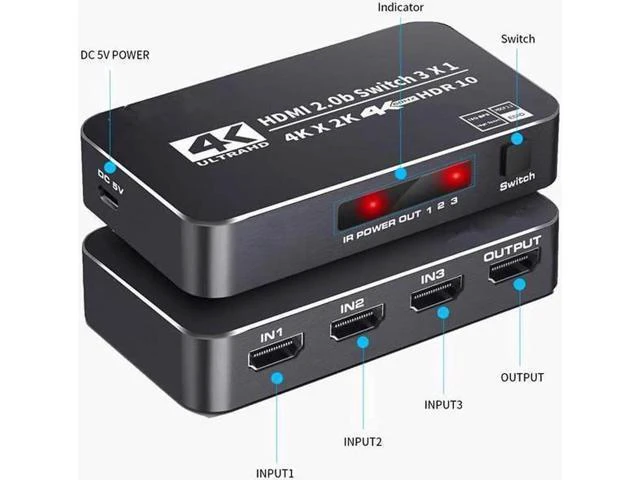 Alt view image 2 of 7 - HDMI 2.0 Switcher 3 in 1 out 4K/60Hz HDMI Splitter for XBOX 360 PS4 Smart Box 3 in 1 out HDMI 2.0 Switch Adapter Supports Ultra HD Dolby Vision, 18.5Gbps, HDR10, HDCP 2.2 & 3D - OZQ2-2