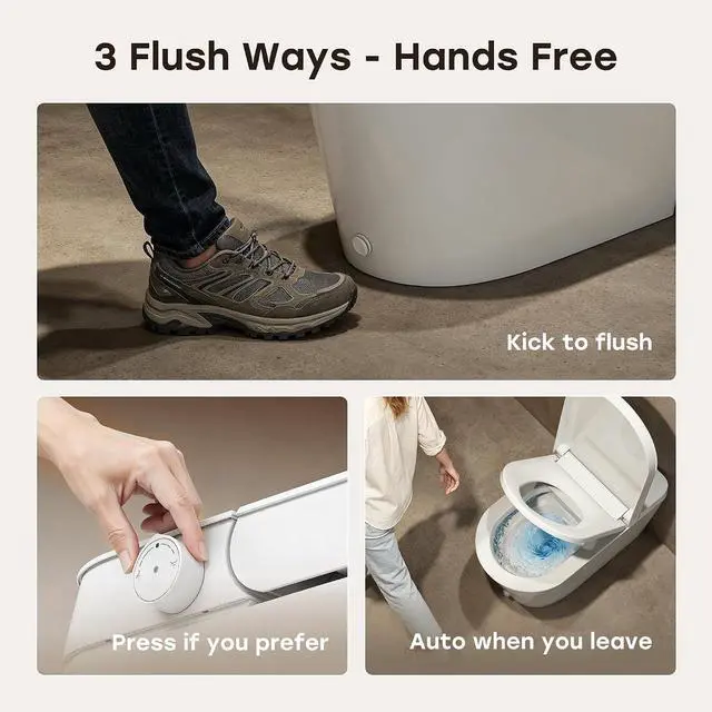Alt view image 7 of 7 - N30 Non-Electric Bidet Toilet with Auto Flush, No Outlet or Rewiring Needed, Battery Powered, Tankless One-Piece Elongated Toilet with Dual Nozzle Wash, ADA Chair Height, 1.22 GPF, 12" Rough-In