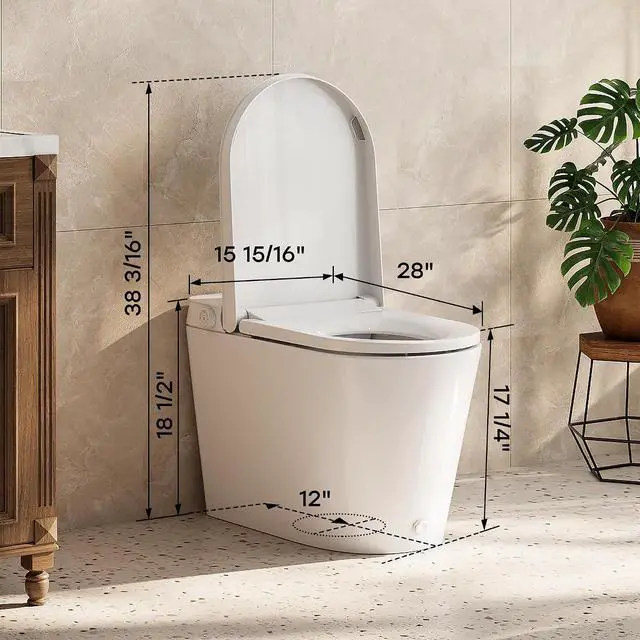 Alt view image 6 of 7 - N30 Non-Electric Bidet Toilet with Auto Flush, No Outlet or Rewiring Needed, Battery Powered, Tankless One-Piece Elongated Toilet with Dual Nozzle Wash, ADA Chair Height, 1.22 GPF, 12" Rough-In