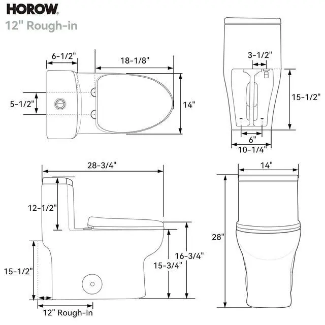 Alt view image 5 of 7 - HR-ST076WD Dual Flush Elongated Toilet with Soft Close Seat, High-Efficiency Supply, Standard Bathroom Toilet 12" Rough-In, White Finish