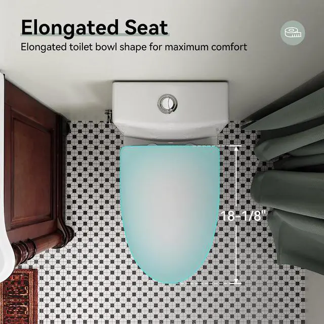 Alt view image 7 of 7 - HR-ST076WD Dual Flush Elongated Toilet with Soft Close Seat, High-Efficiency Supply, Standard Bathroom Toilet 12" Rough-In, White Finish