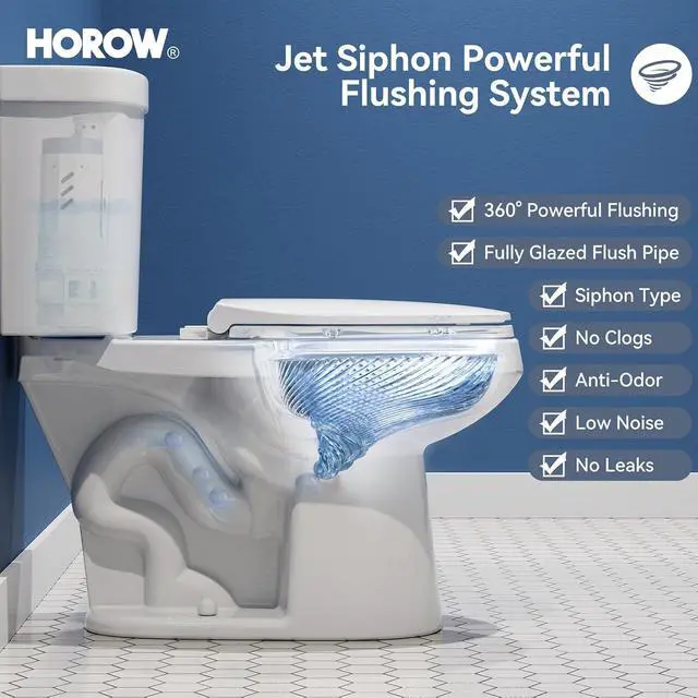 Alt view image 6 of 7 - 17 Inch Comfort Height Toilet, ADA Chair Height Two Piece Elongated Toilet for Seniors, Elderly & Tall Adults, Powerful MAP 1000g Flush, Dual Flush 1.1/1.6 GPF, Soft Close Seat, 12" Rough-In