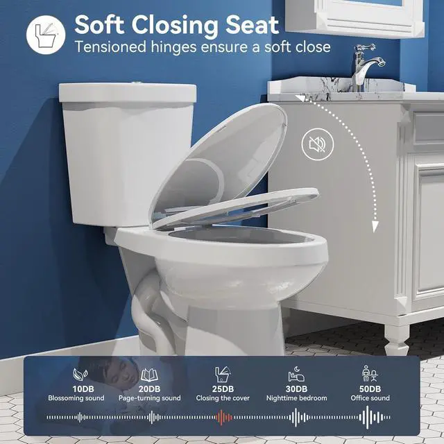 Alt view image 7 of 7 - 17 Inch Comfort Height Toilet, ADA Chair Height Two Piece Elongated Toilet for Seniors, Elderly & Tall Adults, Powerful MAP 1000g Flush, Dual Flush 1.1/1.6 GPF, Soft Close Seat, 12" Rough-In