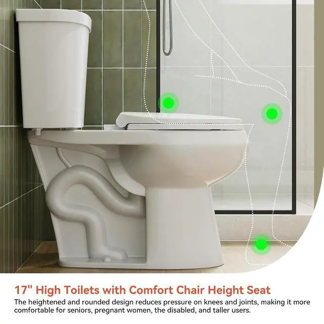 Alt view image 3 of 7 - 17 Inch High Round Toilet with ADA Chair Height, Two Piece Toilet with 1.1/1.6 GPF Dual Flush, MAP 1000g, Extra Tall Bowl for Tall Person & Seniors, HR-R17D