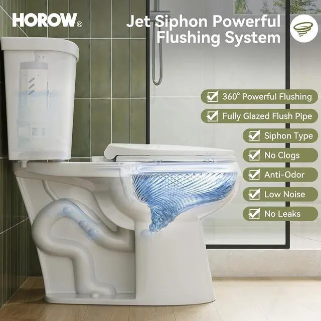 Alt view image 5 of 7 - 17 Inch High Round Toilet with ADA Chair Height, Two Piece Toilet with 1.1/1.6 GPF Dual Flush, MAP 1000g, Extra Tall Bowl for Tall Person & Seniors, HR-R17D