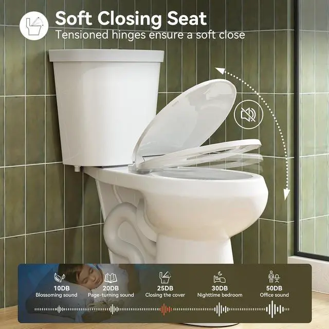 Alt view image 7 of 7 - 17 Inch High Round Toilet with ADA Chair Height, Two Piece Toilet with 1.1/1.6 GPF Dual Flush, MAP 1000g, Extra Tall Bowl for Tall Person & Seniors, HR-R17D