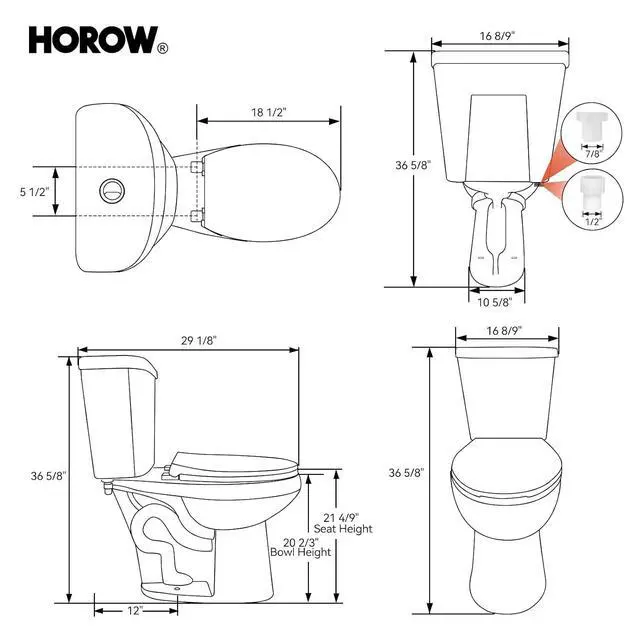 Alt view image 4 of 7 - 21 Inch Extra Tall Toilet for Seniors & Tall Adults, Chair Height Two Piece Elongated Toilet, MAP 1000g Powerful Flush, Dual Flush 1.1/1.6 GPF, Soft Close Seat, 12" Rough-In