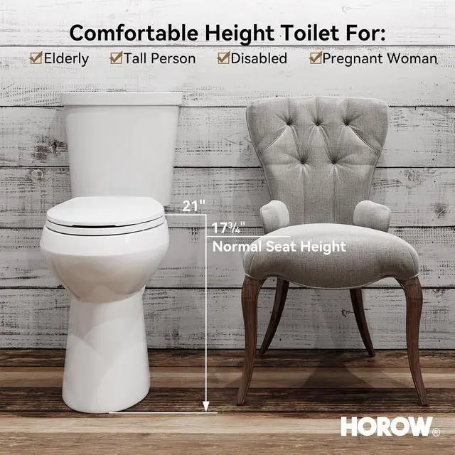 Alt view image 3 of 7 - 21 Inch Extra Tall Toilet for Seniors & Tall Adults, Chair Height Two Piece Elongated Toilet, MAP 1000g Powerful Flush, Dual Flush 1.1/1.6 GPF, Soft Close Seat, 12" Rough-In