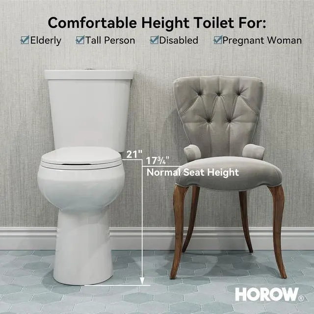 Alt view image 3 of 7 - 21 Inch Extra High Round Toilet with ADA Chair Height, Two Piece Toilet with 1.1/1.6 GPF Dual Flush, MAP 1000g, Extra Tall Bowl Suitable for Tall Person & Seniors, HR-R21D