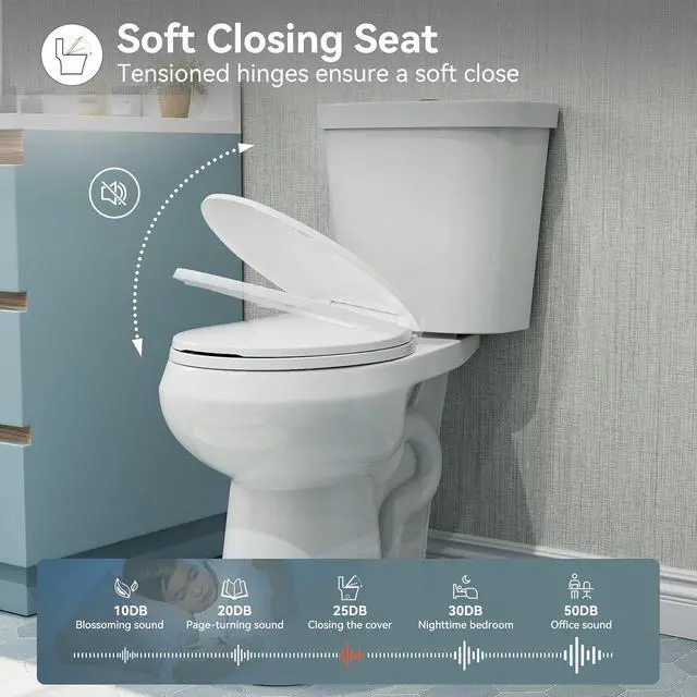 Alt view image 6 of 7 - 21 Inch Extra High Round Toilet with ADA Chair Height, Two Piece Toilet with 1.1/1.6 GPF Dual Flush, MAP 1000g, Extra Tall Bowl Suitable for Tall Person & Seniors, HR-R21D