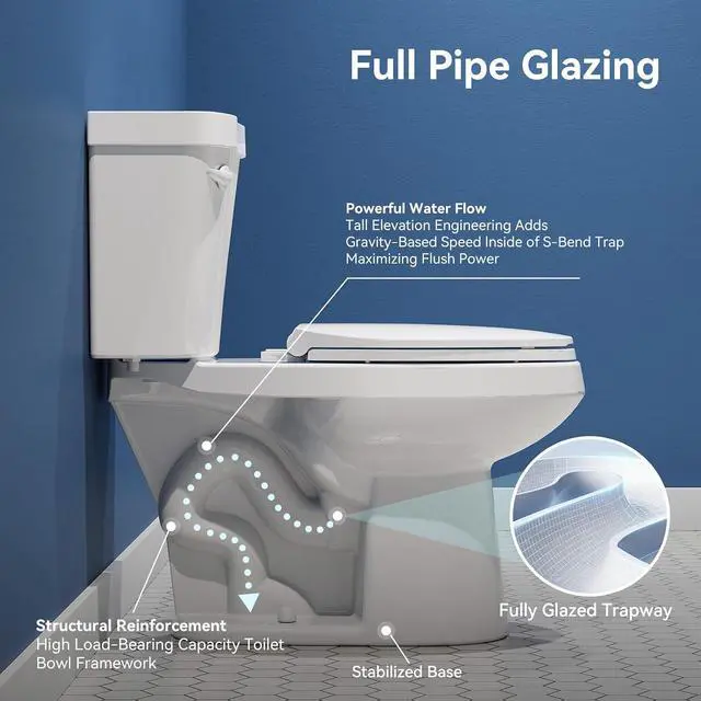 Alt view image 5 of 7 - 17 Inch High Elongated Toilet with ADA Chair Height, Two Piece Toilet with Powerful 1.28 GPF Single Flush, MAP 1000g, Extra Tall Bowl Suitable for Tall Person & Seniors