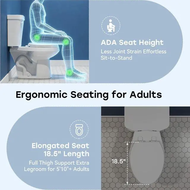 Alt view image 6 of 7 - 17 Inch High Elongated Toilet with ADA Chair Height, Two Piece Toilet with Powerful 1.28 GPF Single Flush, MAP 1000g, Extra Tall Bowl Suitable for Tall Person & Seniors