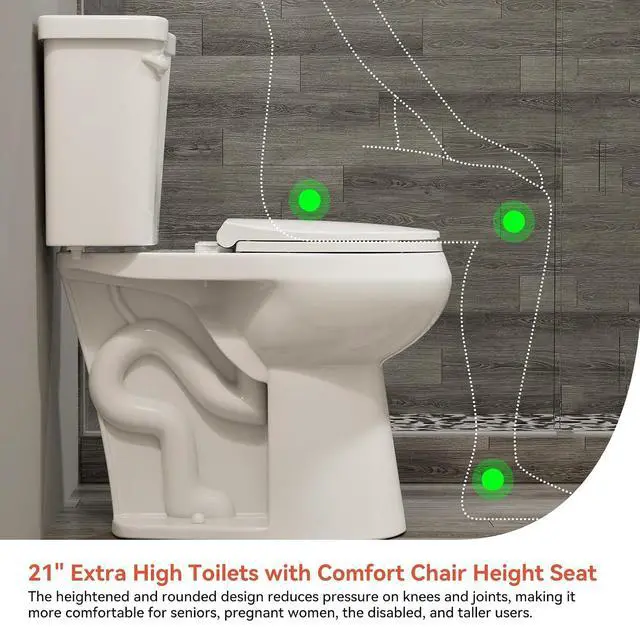Alt view image 3 of 6 - 21 Inch Extra High Round Toilet with ADA Chair Height, Two Piece Toilet with Powerful 1.28 GPF Single Flush, MAP 1000g, Toilet Bowl Suitable for Tall Person & Seniors, HR-R21S