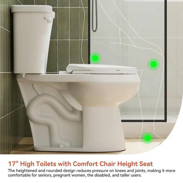 Alt view image 3 of 7 - 17 Inch Compact Tall Toilet for Seniors, Two Piece Toilet for Small Bathroom with Powerful 1.28 GPF Single Flush, MAP 1000g, ADA Chair Height, Soft-Close Seat, and Round Bowl, HR-R17S