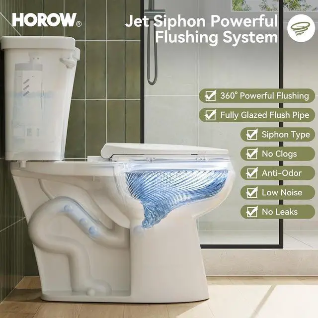 Alt view image 5 of 7 - 17 Inch Compact Tall Toilet for Seniors, Two Piece Toilet for Small Bathroom with Powerful 1.28 GPF Single Flush, MAP 1000g, ADA Chair Height, Soft-Close Seat, and Round Bowl, HR-R17S
