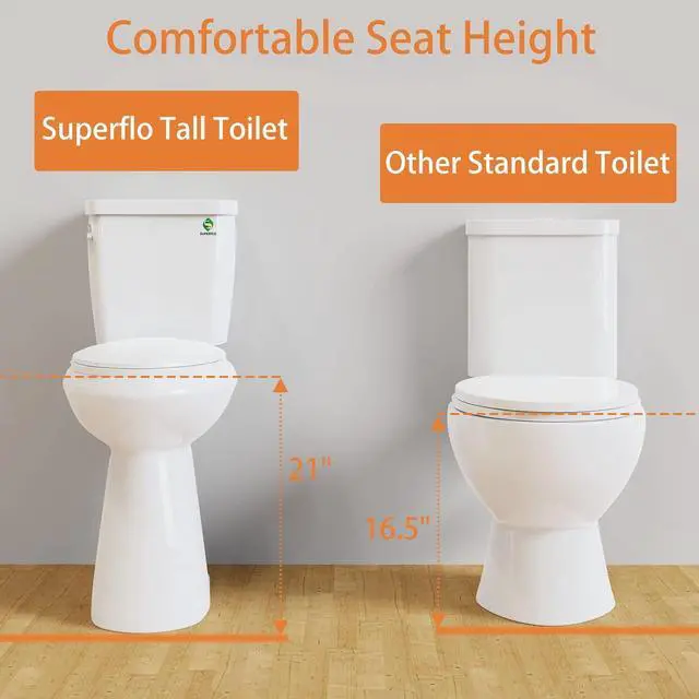 Alt view image 2 of 7 - Tall Elongated Toilet 21 Inch High Toilets,Single Flush & 12 Inch Rough in Toilet, S-trap Bathroom Toilet Bowl & Water Tank for Seniors, Disabled & Tall Person