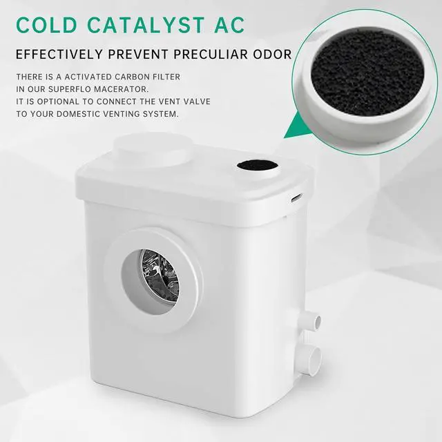 Alt view image 5 of 7 - Upflow toilet system of 600W Macerator Pump in Basement, for Macerating Toilet, Bathroom sink & Tub,Silent & Powerful with One Piece Toilet & Toilet Pump,AC Vent SUPERFLO