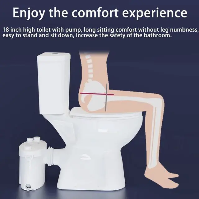 Alt view image 2 of 7 - 600W Upflush Toilet for Basement Macerating Toilet System | Silent & Power Tall Toilet Bowl with Tank & Macerator Pump for Sink, Toilet & Bathtub