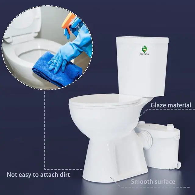 Alt view image 7 of 7 - 600W Upflush Toilet for Basement Macerating Toilet System | Silent & Power Tall Toilet Bowl with Tank & Macerator Pump for Sink, Toilet & Bathtub