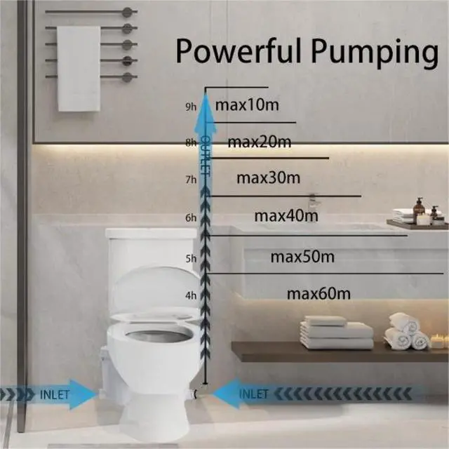Alt view image 2 of 7 - Upflush Toilet System for Basement with 600 Watt Macerating Pump | Macerating Toilet | 29 Ft Upward and 290 Ft horizontally SUPERFLO