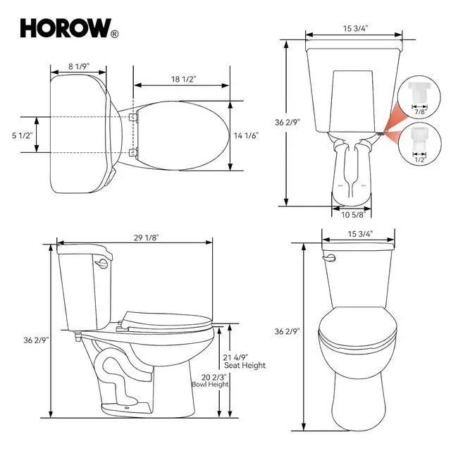 Alt view image 5 of 7 - 21 Inch Extra High Elongated Toilet with ADA Chair Height, Two Piece Toilet with Powerful 1.28 GPF Single Flush, MAP 1000g, Toilet Bowl Suitable for Tall Person & Seniors, HR-E21S