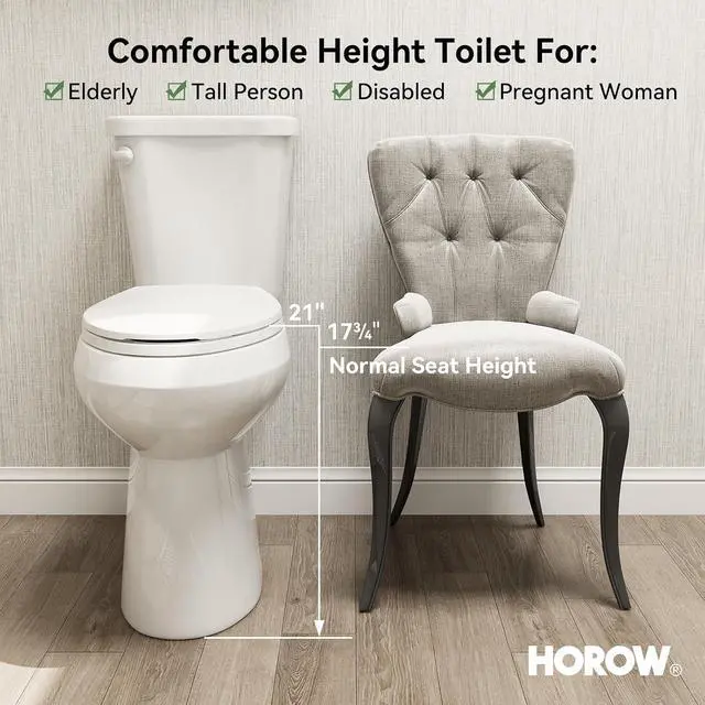 Alt view image 6 of 7 - 21 Inch Extra High Elongated Toilet with ADA Chair Height, Two Piece Toilet with Powerful 1.28 GPF Single Flush, MAP 1000g, Toilet Bowl Suitable for Tall Person & Seniors, HR-E21S