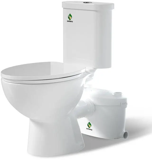 Main image of 600W Macerating Toilet for Basement,Upflush Toilet System Connect Dual Flush & Rear Outlet Toilet, Sink & Tub,included Toilet Bowl, Water Tank & Macerator Pump SUPERFLO