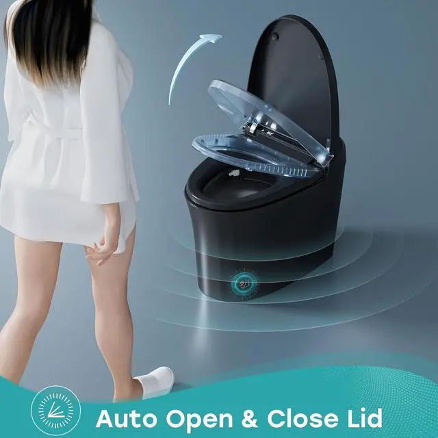 Alt view image 3 of 6 - Black Smart Toilet with Pump and Bidet Built In, Bidet Toilet with Auto Dual Flush and Auto Open/Close Lid, Smart Toilet with Heated Seat, Warm Dryer, Night Light, and Digital Display