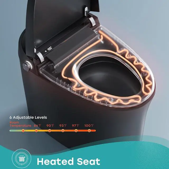 Alt view image 5 of 6 - Black Smart Toilet with Pump and Bidet Built In, Bidet Toilet with Auto Dual Flush and Auto Open/Close Lid, Smart Toilet with Heated Seat, Warm Dryer, Night Light, and Digital Display
