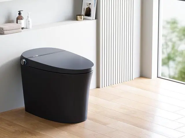 Alt view image 6 of 6 - Black Smart Toilet with Pump and Bidet Built In, Bidet Toilet with Auto Dual Flush and Auto Open/Close Lid, Smart Toilet with Heated Seat, Warm Dryer, Night Light, and Digital Display